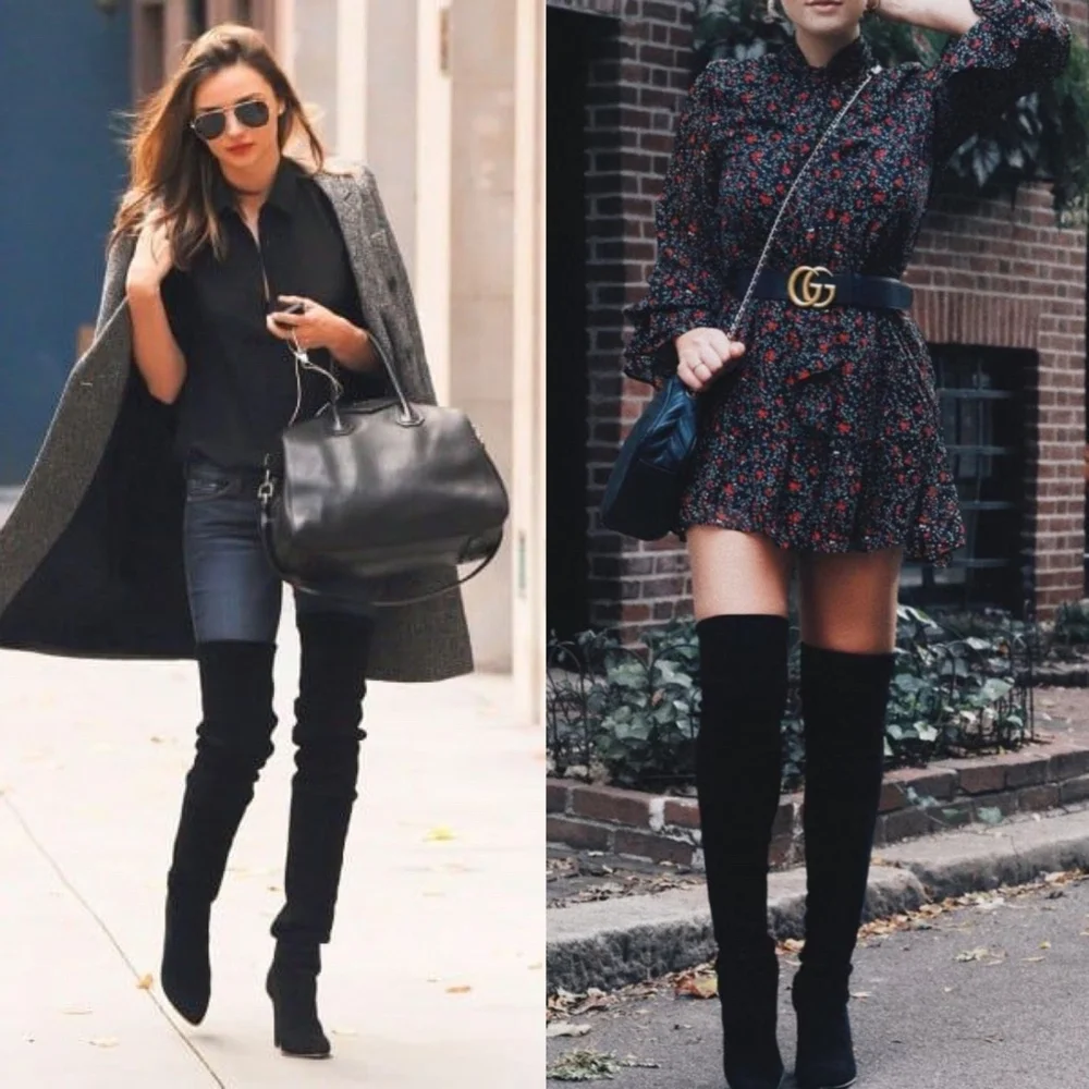 #52 Luxe Black Vegan Suede Lace up Over the Knee Boots - Picture 4 of 5